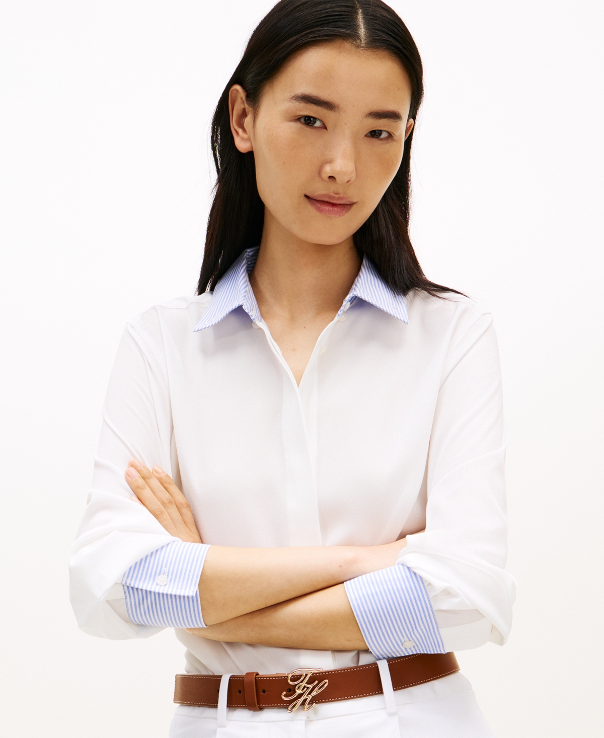 Tommy Hilfiger Women's Fluid Preppy Mix Long-Sleeve Shirt