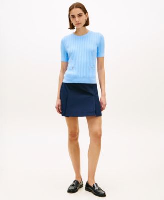 Women's Pointelle Ribbed Short-Sleeve Sweater