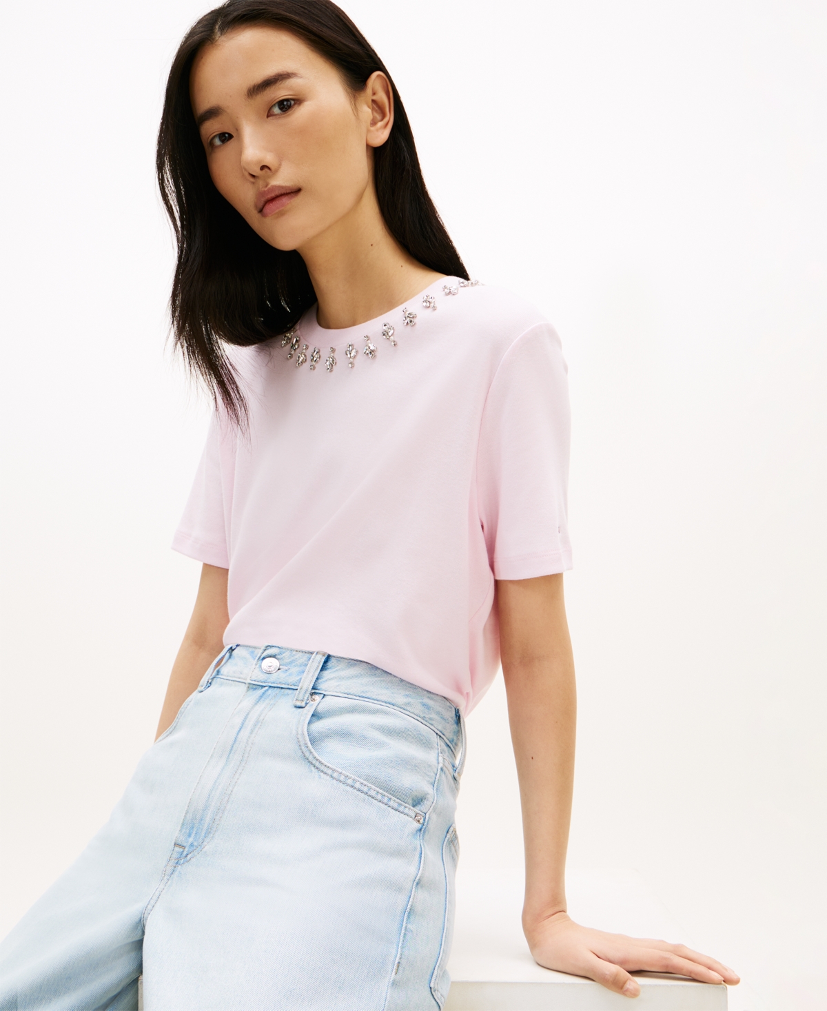 Tommy Hilfiger Women's Ribbed Bling T-Shirt