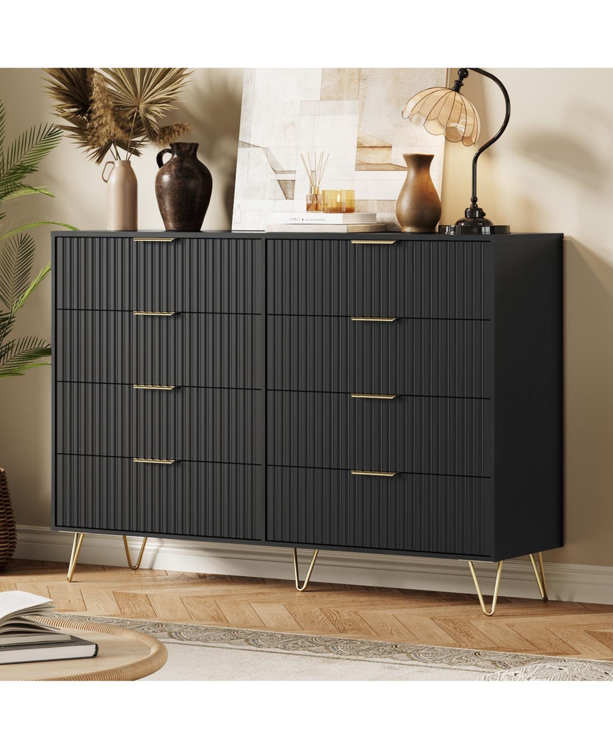 Fluted Dresser for Bedroom with 8 Drawers,55" Wide Modern Chest of Wooden Drawers