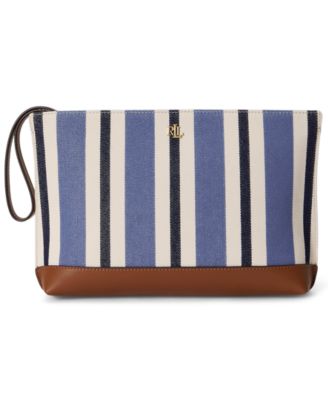 Striped Canvas & Leather Large Pouch 