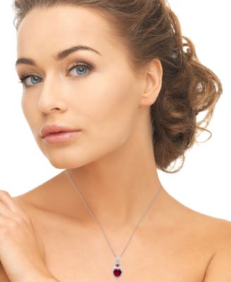 Lab Ruby (2.39 ct. t.w.) & Lab Grown White Sapphire (0.37 ct. t.w.) Heart Necklace in Sterling Silver