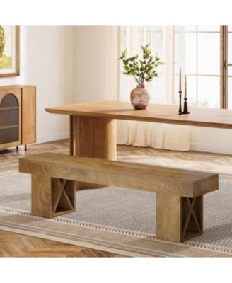 55-Inch Extra Long Dining Bench, Farmhouse Wooden Entryway Bench, Indoor End of Bed Stool, Brown