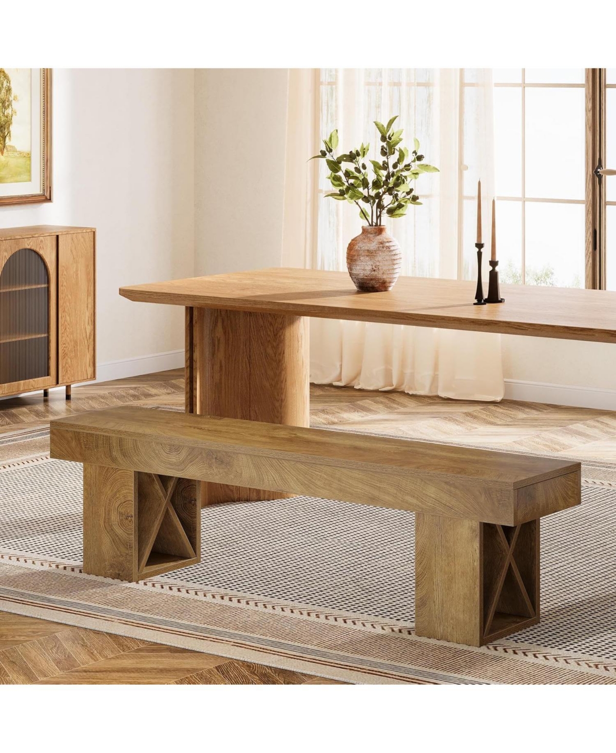 Tribesigns 55-Inch Extra Long Dining Bench, Farmhouse Wooden Entryway Bench, Indoor End of Bed Stool, Brown