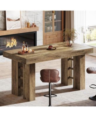 63-Inch Long Bar Table, Farmhouse Rectangular Counter Height Pub Table, Wood Home Bar Unit