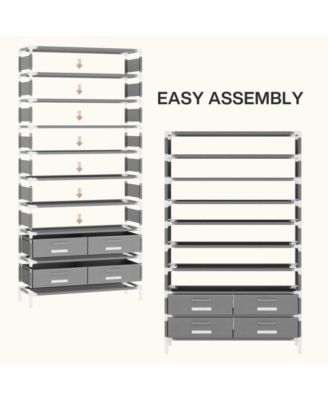 10-Tier Shoe Rack, with 4 Bins Drawers, for 32 Pairs Shoes