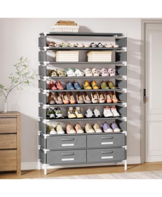 10-Tier Shoe Rack, with 4 Bins Drawers, for 32 Pairs Shoes