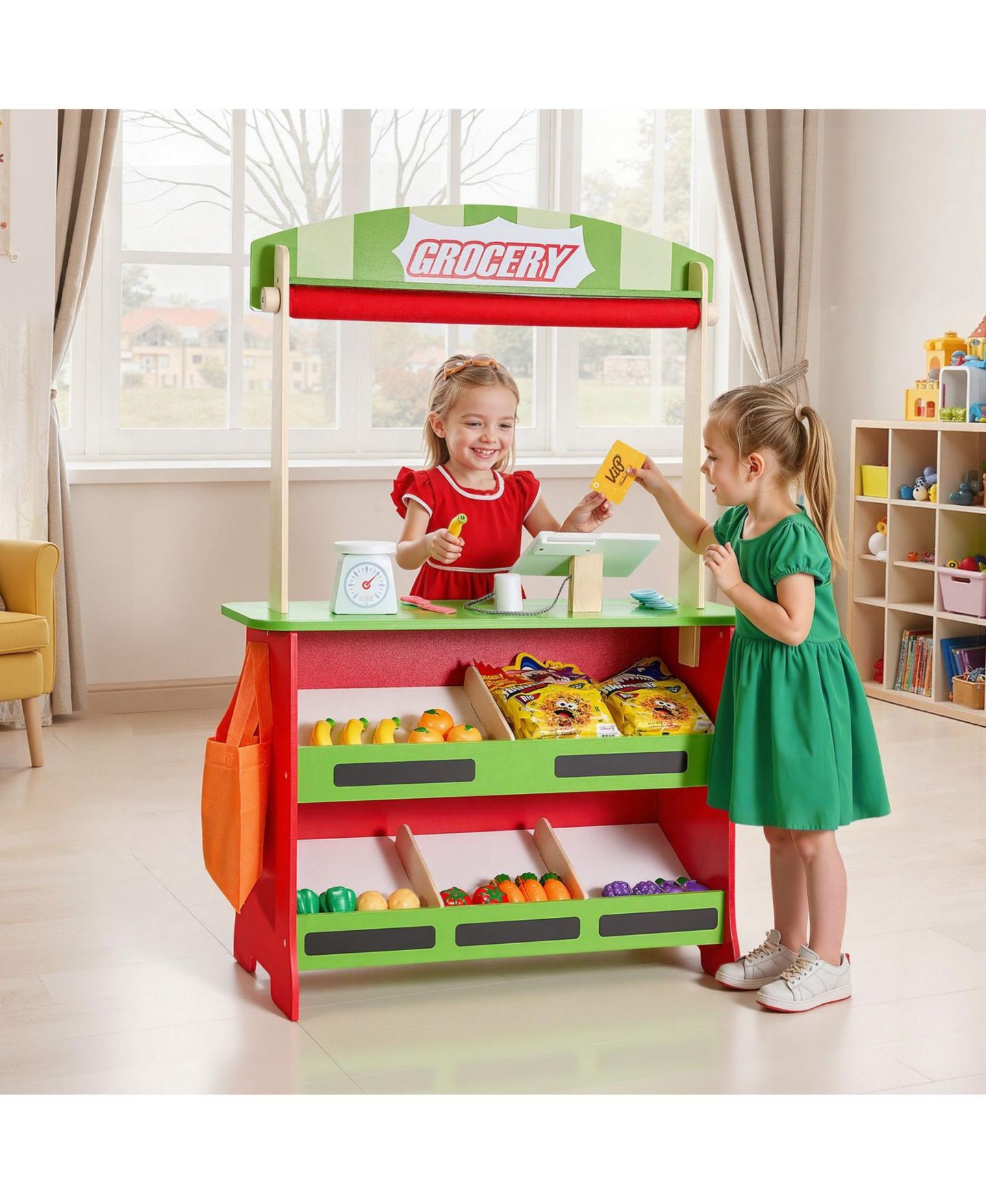 Детский игровой набор HONGGE Reversible Play Store and Theater 35-Piece Playset, Ages 3+, цвет: Красный — фото 2