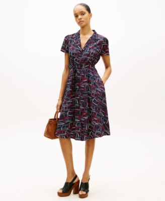 Women's Fluid Printed Collared Shirt Dress