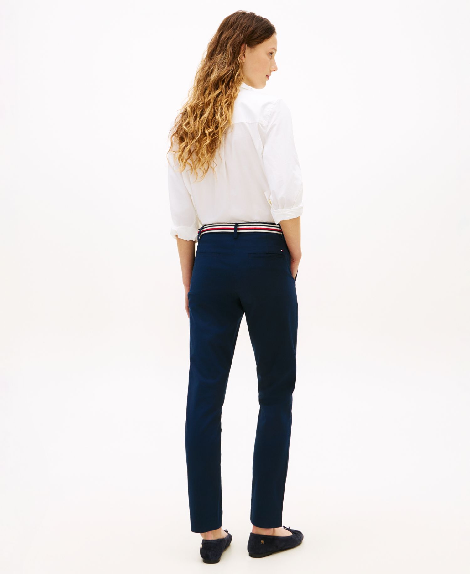 Women's Twill Slim Belted Chinos Pants