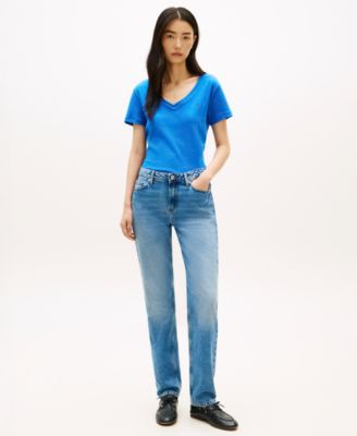 Women's Rib Slim V-Neck Short-Sleeve T-Shirt