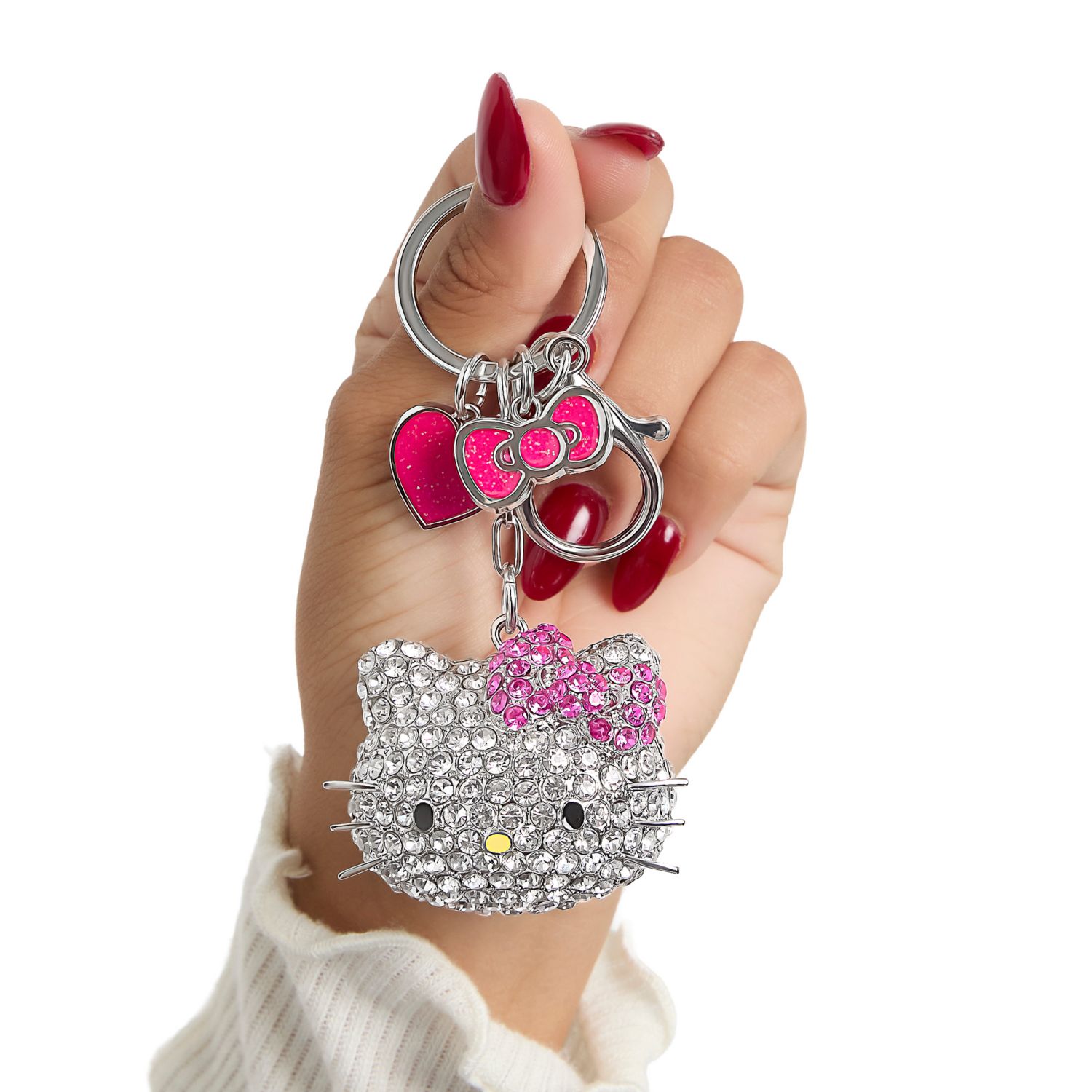 Sanrio Crystal Keychain with Pink Bow & Heart Charm