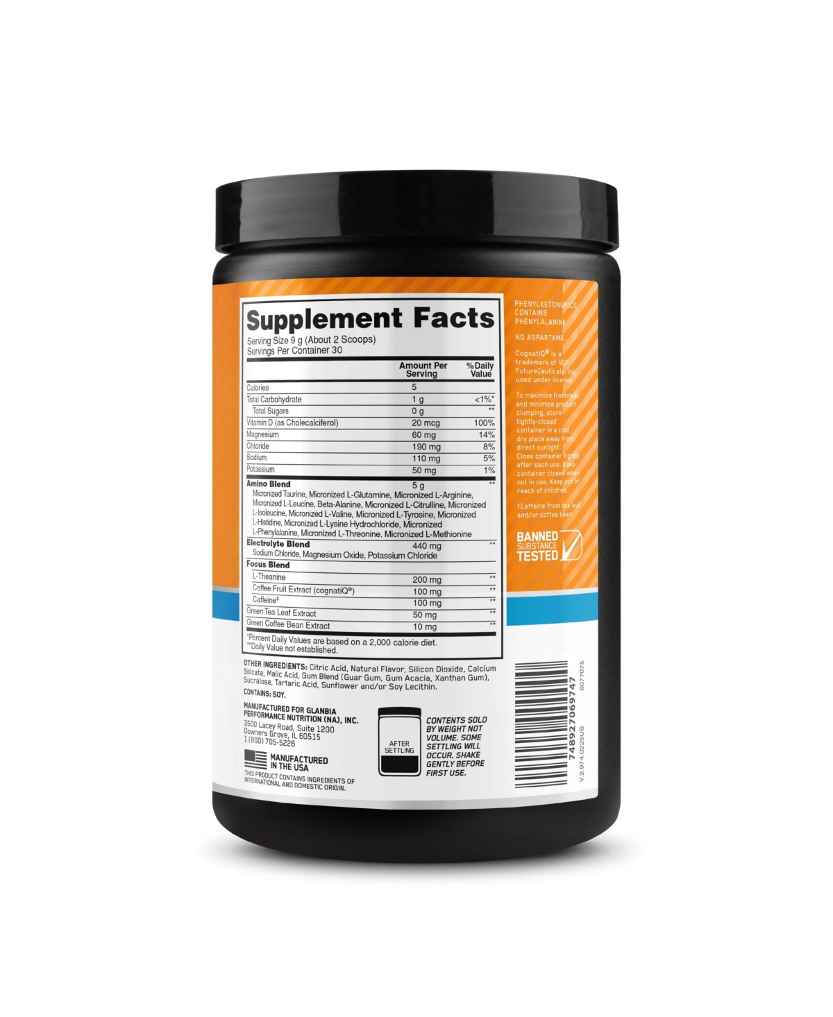 Optimum Nutrition Essential Amino Energy Hydration Plus Focus Powder, Sun-Kissed Citrus, 30 Servings