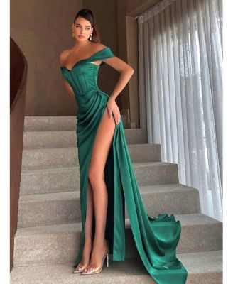 Women's Zayda Green High Slit Corset Satin Gown