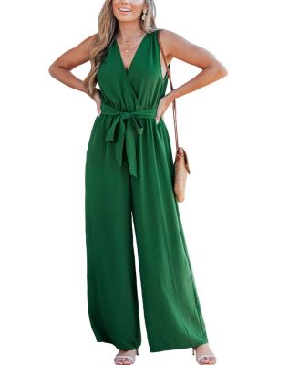 Women's Elegant Sleeveless V-Neck Wide Leg Jumpsuit