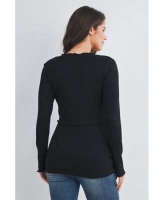 Maternity Long Sleeve Ribbed Double Layer Nursing Top