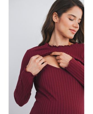 Maternity Long Sleeve Ribbed Double Layer Nursing Top