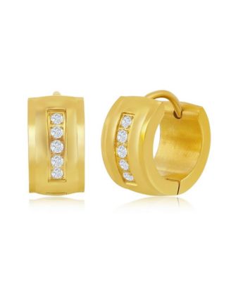 Metallo Stainless Steel 13x7mm CZ huggie Hoop Earrings