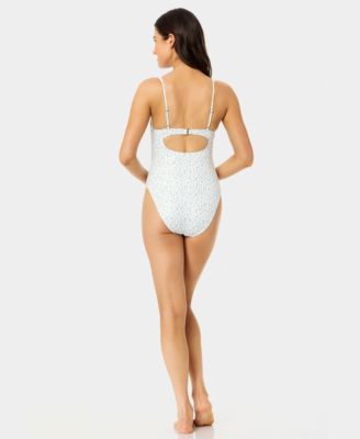 Women's Ditsy Wide Rib Tunneled One-Piece Swimsuit