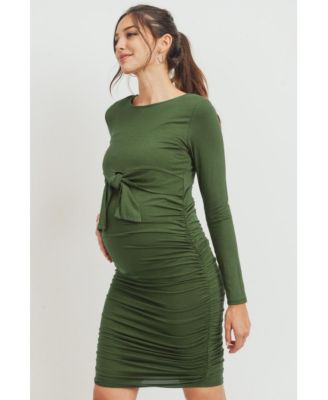 Maternity Front Tie Crew Neck Side Ruched Nursing Dress