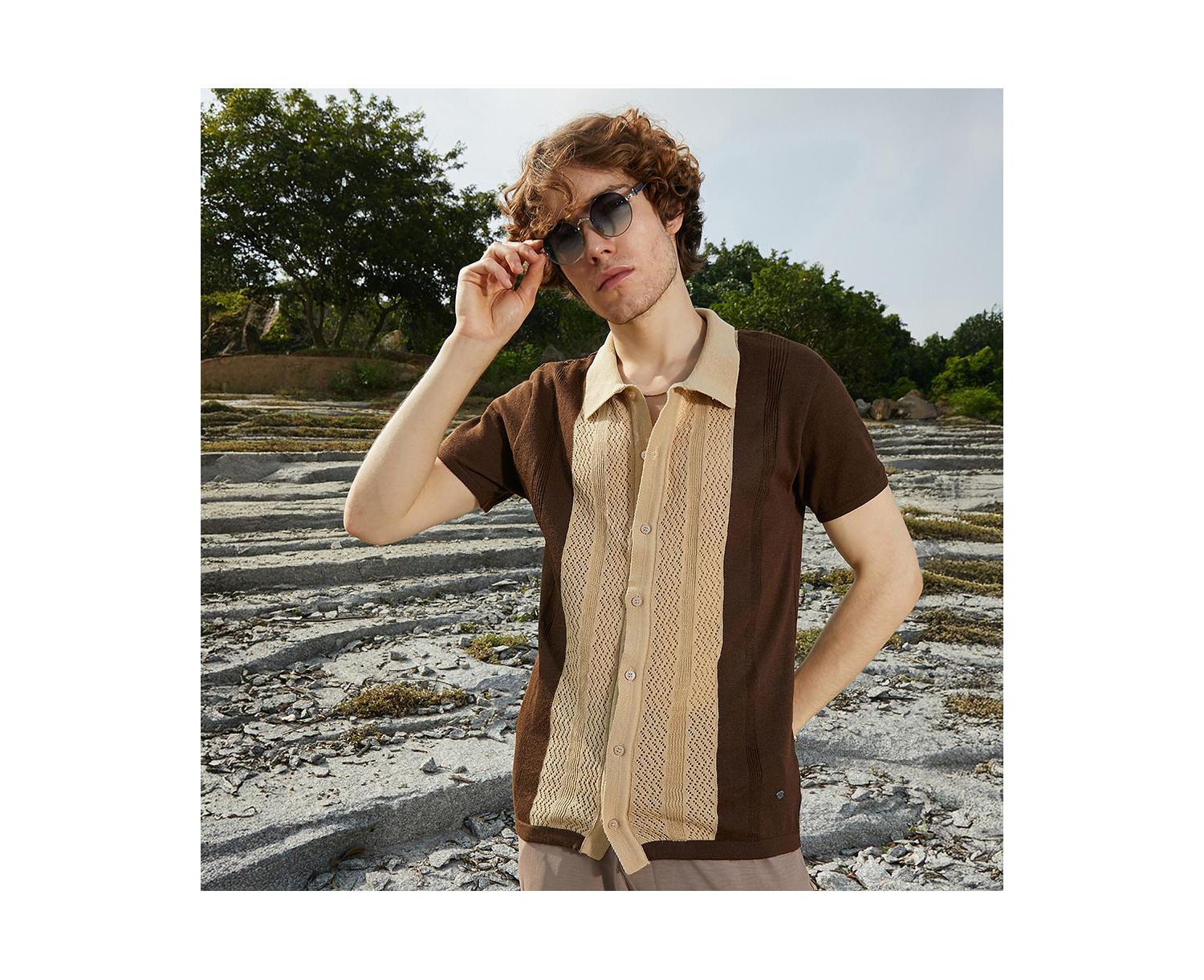 Men's Block-Knit Slim-Fit Shirt
