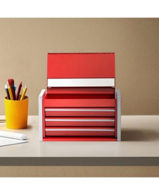 Metal Tool Box, 8.6", Portable 3-Drawer Tool Chest, EVA Liners, PP Feet, Ball-Bearing Slides, Powder-Coat, Red