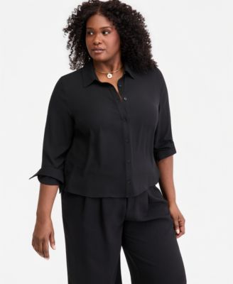 Trendy Plus Size Collared Button-Front Shirt