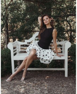 Women's Sleeveless Crepe Mini Dress With Polka Dot Skirt
