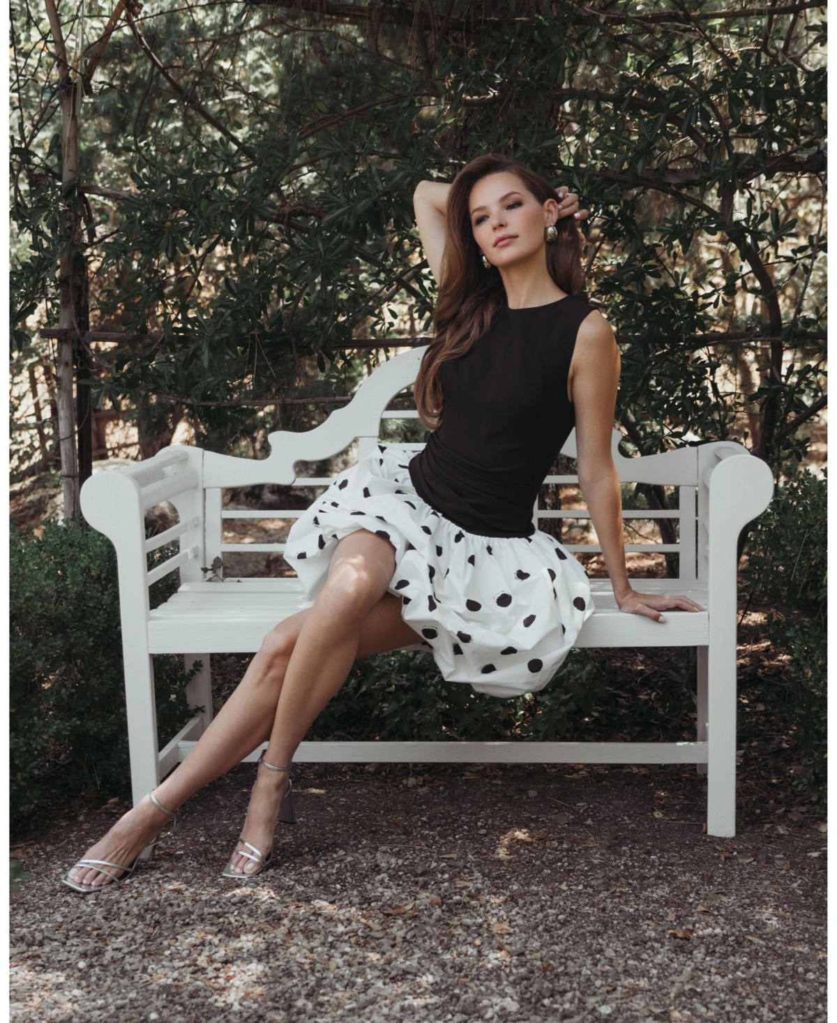 Mac Duggal Women's Sleeveless Crepe Mini Dress With Polka Dot Skirt