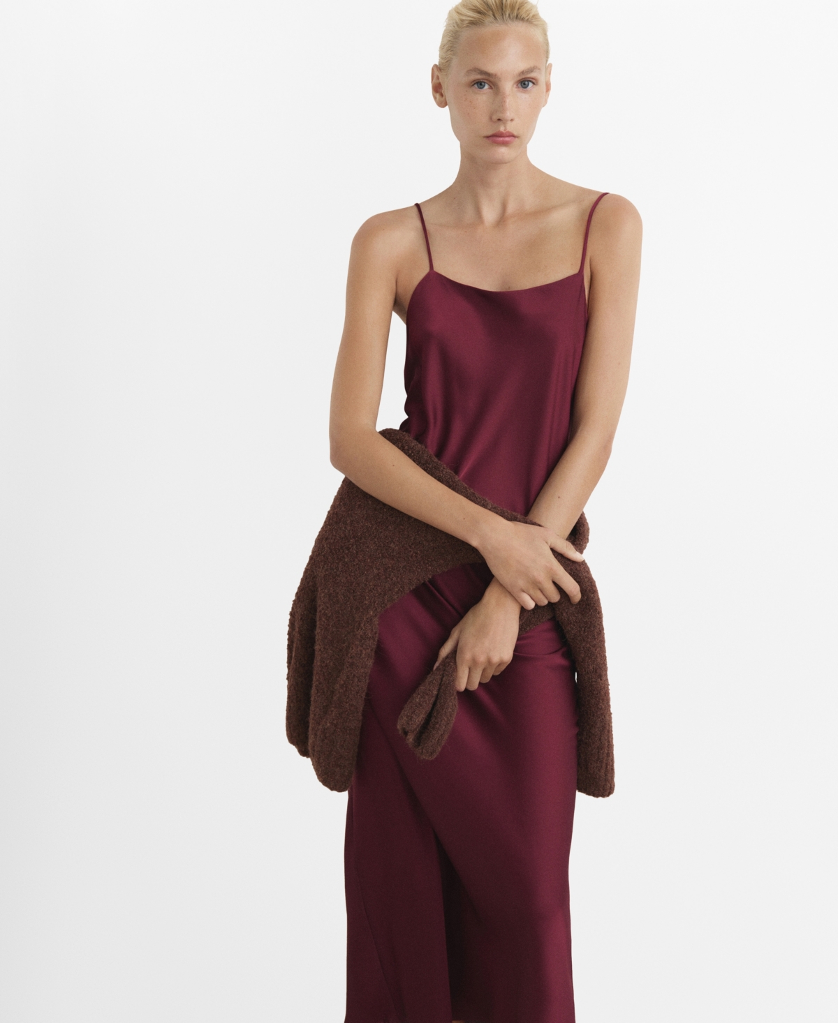 Mango Women's Satin Midi Nightdress In Red