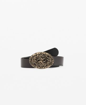 Women's Engraved Buckle Leather Belt