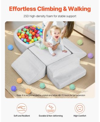 Foam Climbing Blocks, 5-Piece Set w/ Ball Pit (Balls Not Included), Indoor Climb & Crawl Playset, 6M-3Y