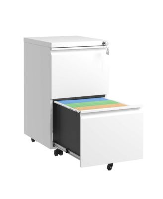  2 Drawer Metal Mobile File Cabinet, Rolling File Cabinet with Lock for Hanging Legal/Letter, Fully Assembled Except Wheels