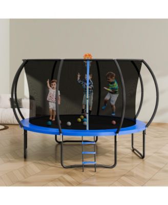  Trampoline, 12 ft, 400-Lb Capacity, Enclosure Net, Ladder & Curved Poles, Jumping Mat & Spring Pad, Outdoor