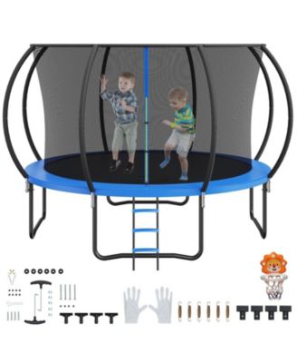  Trampoline, 12 ft, 400-Lb Capacity, Enclosure Net, Ladder & Curved Poles, Jumping Mat & Spring Pad, Outdoor
