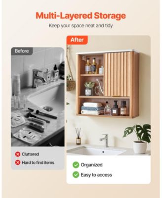 Bathroom Wall Cabinet, Single Door, Adjustable Shelf, Wall-Mounted Over-Toilet Storage w/ Open Shelves