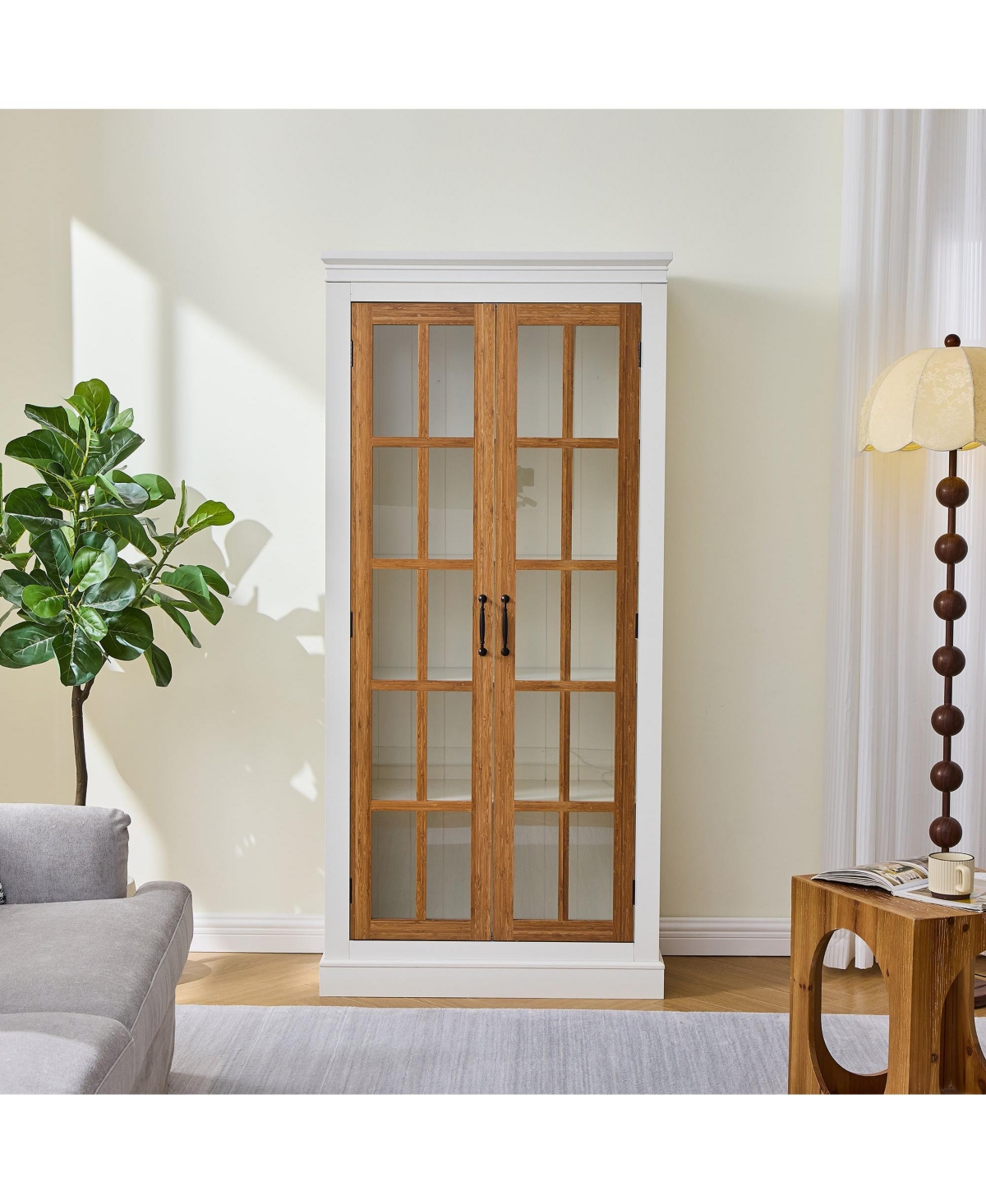 Boyel Living 71.2 Inches Freestanding Pantry Cabinet with Glass Doors and Adjustable Shelves