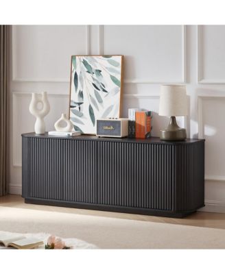 Sideboard Storage Cabinet TV Stand with Wave Pattern, 64" Wooden Vertical Striped Cabinet for Kitchen Bedroom Entryway