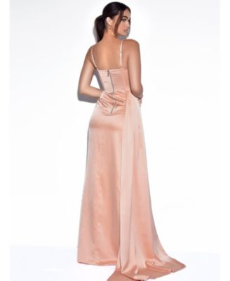 Women's Elayna Blush Strappy Satin Corset High Slit Gown