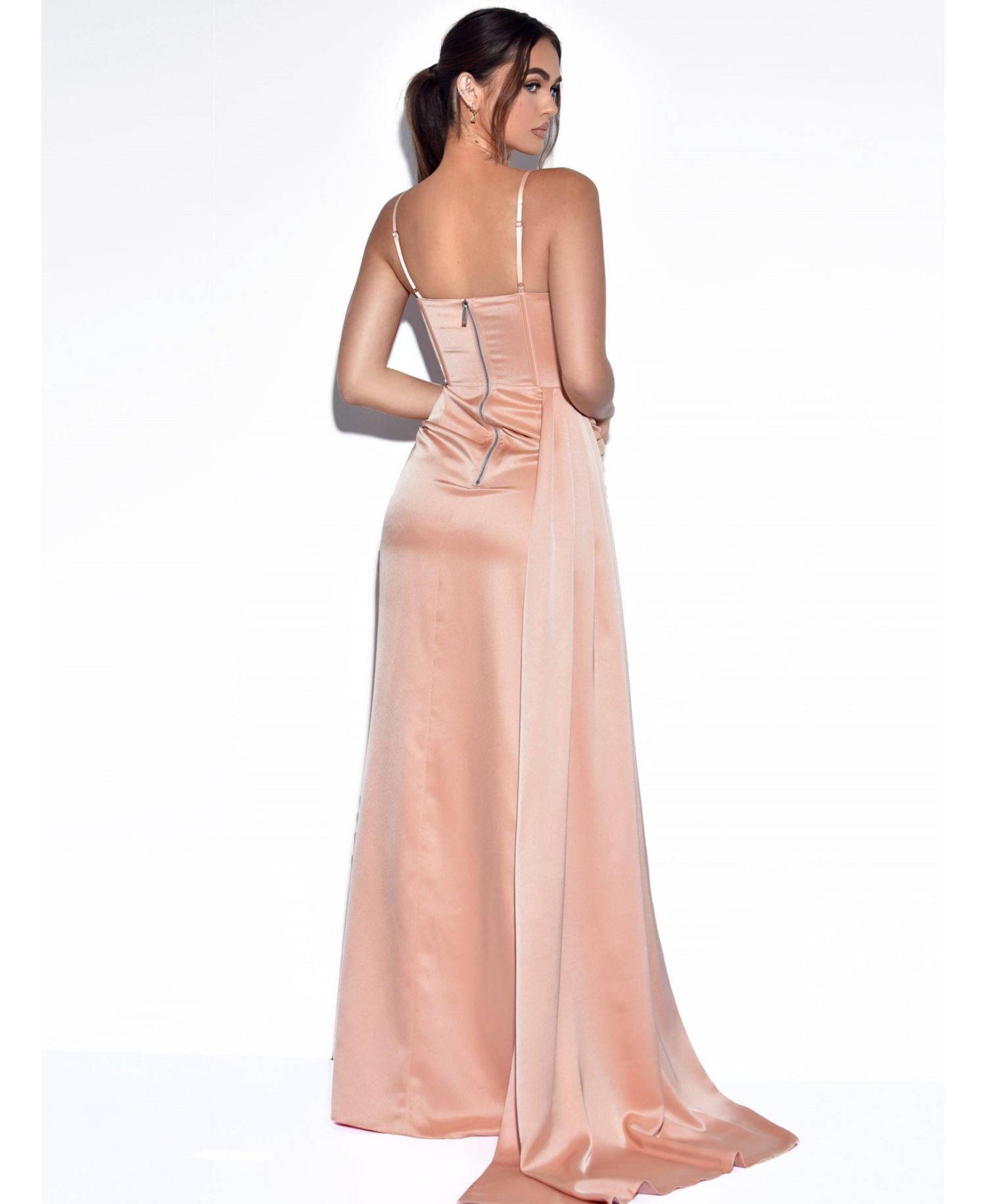 Women's Elayna Blush Strappy Satin Corset High Slit Gown