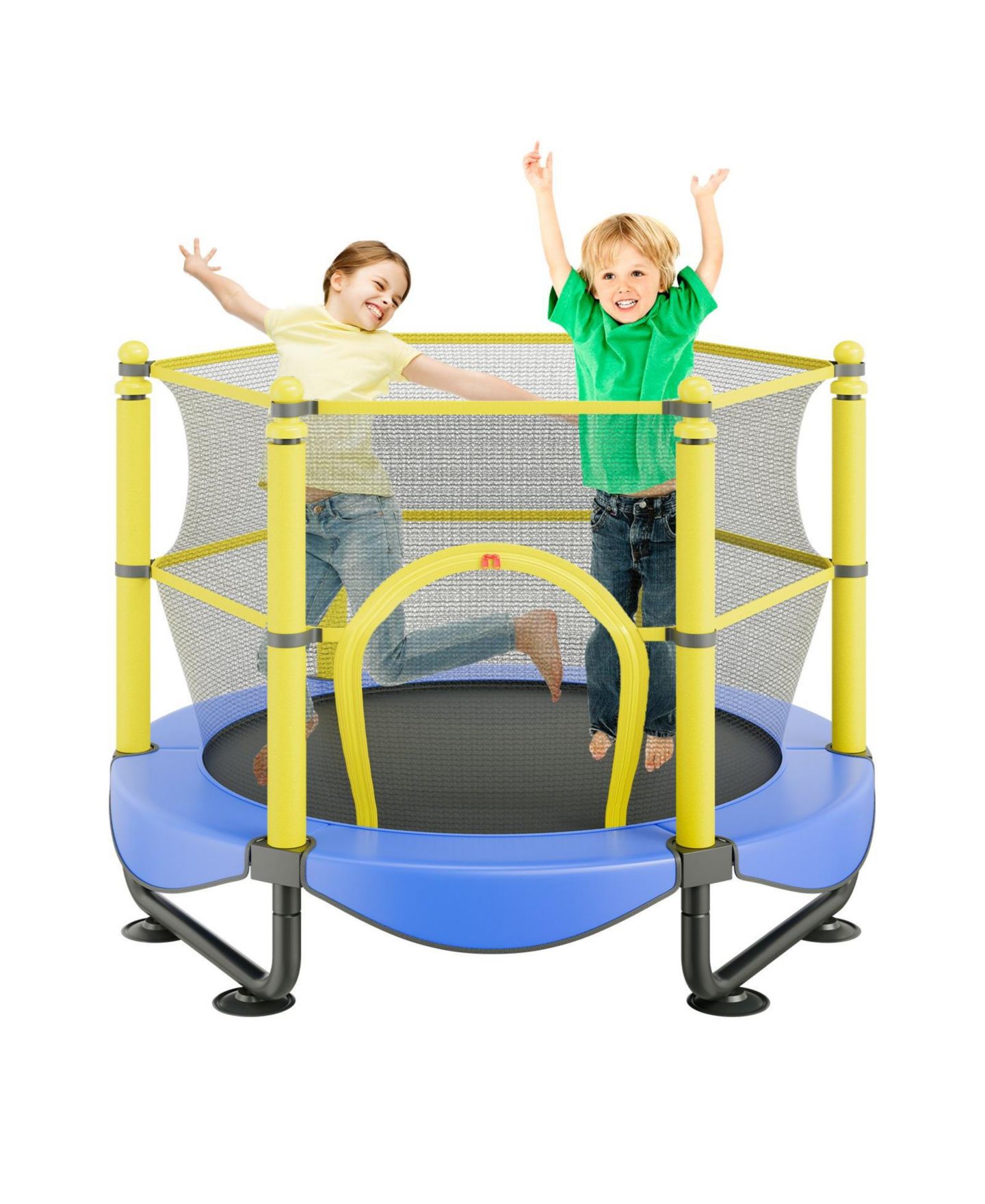 Детская игрушка Mecale Kids' Trampoline, 5 ft, Indoor/Outdoor with Enclosure Net & Basketball Hoop, Ages 3+, цвет: Синий — фото 1