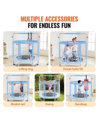 Kids Trampoline, 55" (4.6 ft), Enclosure Net & Basketball Hoop, Indoor/Outdoor, Ages 3