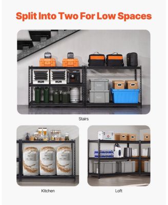 5-Tier Storage Shelves, 3000-Lb Capacity, 24"D x 48"W x 72"H, Adjustable Heavy-Duty Utility Rack, Black