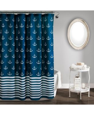 Navy White Anchor Pattern Polyester Shower Curtain, 72-Inch
