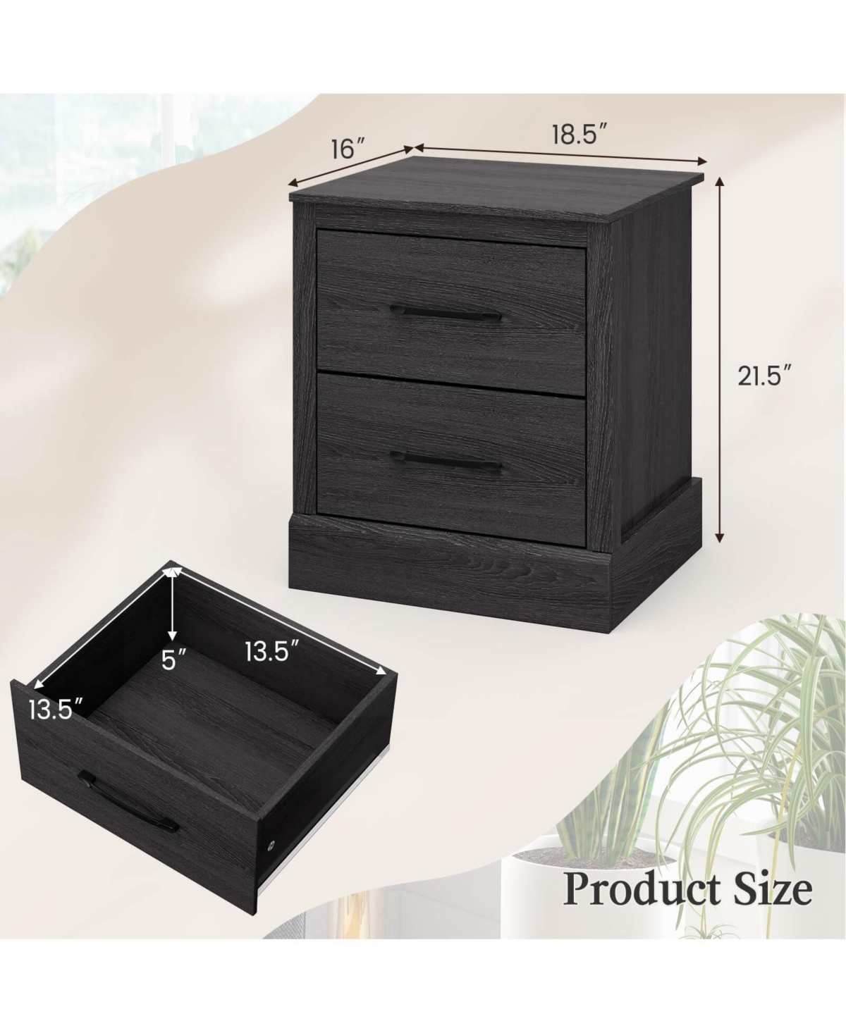 sumyeg Wood Compact Floor Nightstand with Storage Drawers
