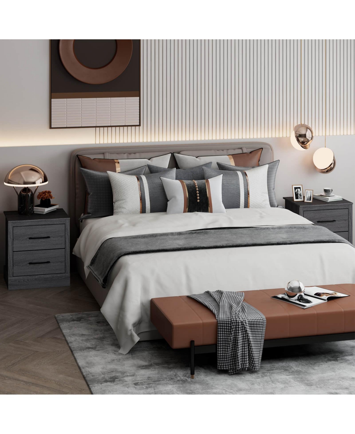 sumyeg Wood Compact Floor Nightstand with Storage Drawers