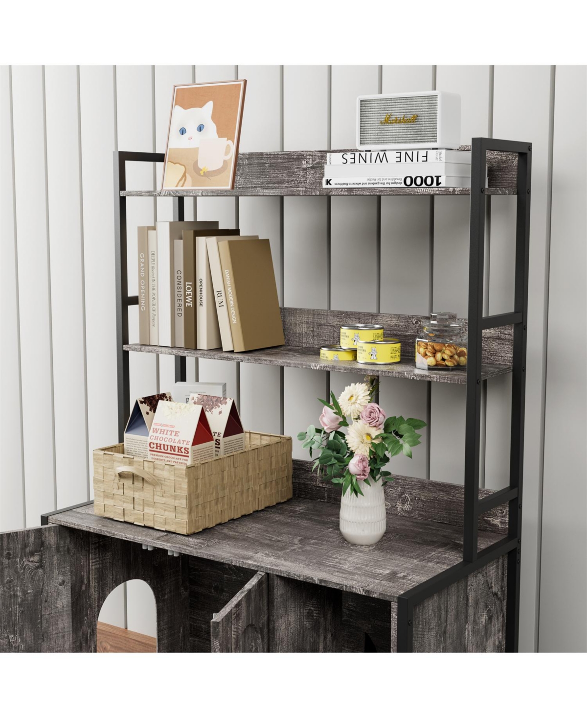 Aostirmotor Cat Litter Box Enclosure with Scratch Pad,2 Doors