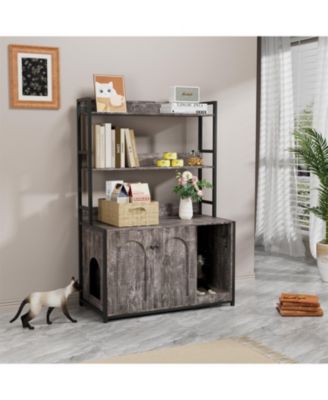 Cat Litter Box Enclosure with Scratch Pad,2 Doors