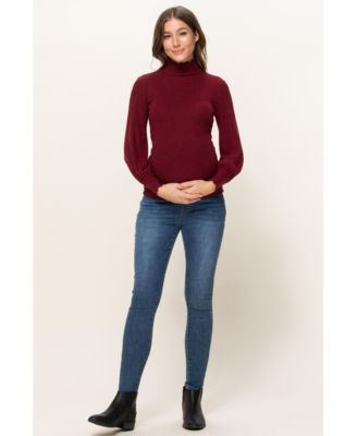 Maternity Turtleneck Ribbed Knit Long Sleeve Sweater