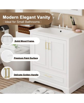 Freestanding 30 in. Bathroom Vanity with Sink, MDF and Solid Wood Frame, 1 Divider Drawer and 2 Soft-close Doors (Double Shelf on Door)